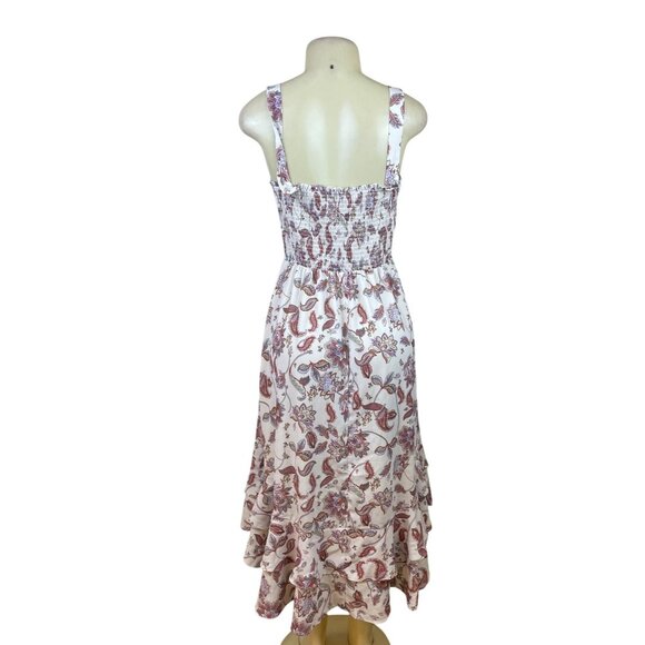Grace Karin Womens White Floral Smocked Midi Dress With Ruffle Hem Size M - Picture 3 of 8